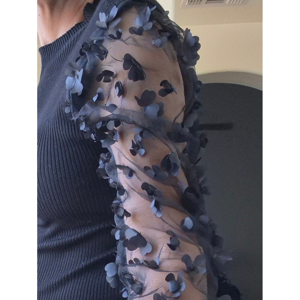 Almost Famous, Ribbed, Mock Sweater, with 3D Floral Mesh Sleeves - Picture 11 of 16